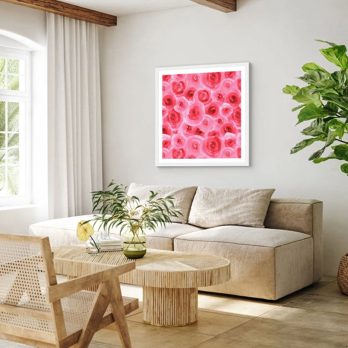 Poster in einem weißen Rahmen - Oben und unten Rosen - 60x60 cm