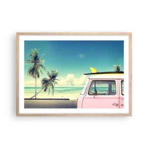 Poster in einem Rahmen aus heller Eiche - Zeit um in die Ferien zu starten - 70x50 cm