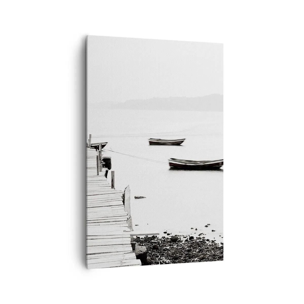 Bild auf Leinwand - Leinwandbild - Holzsteg und Boote auf ruhigem Wasser - 80x120cm - Ruhig und sauber über dem Wasser - Moderne Wanddekoration für Wohnzimmer und Schlafzimmer ARTTOR