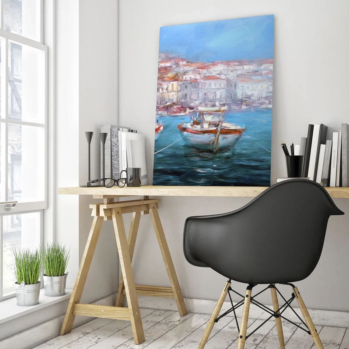 Glasbild - Bild auf glas - Boote in einer malerischen italienischen Bucht - 80x120cm - Italienische Bucht - Moderne Wanddekoration für Wohnzimmer und Schlafzimmer ARTTOR