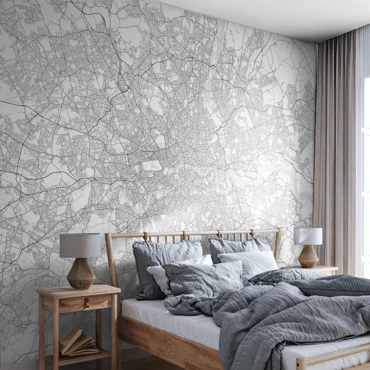 Fototapete Premium Sand - Ein minimalistischer schwarz-weißer Stadtplan - 100x70cm - Karte des Labyrinths von London - Moderne Wanddekoration für Wohnzimmer und Schlafzimmer ARTTOR