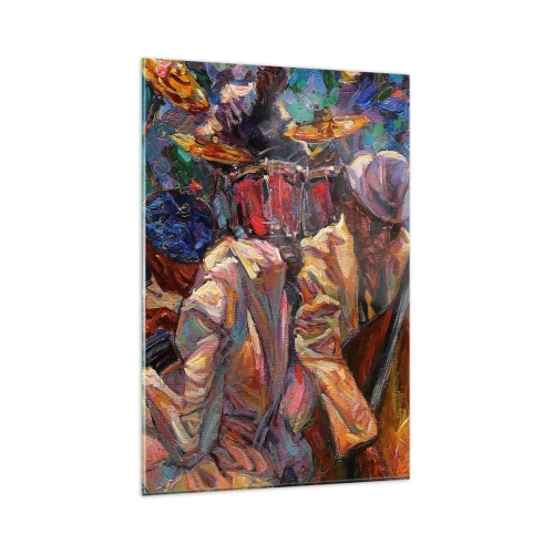 Glasbild - Bild auf glas - Energetische Jazzszene mit Musikern und Instrumenten - 80x120cm - In einem Schlag - Moderne Wanddekoration für Wohnzimmer und Schlafzimmer ARTTOR