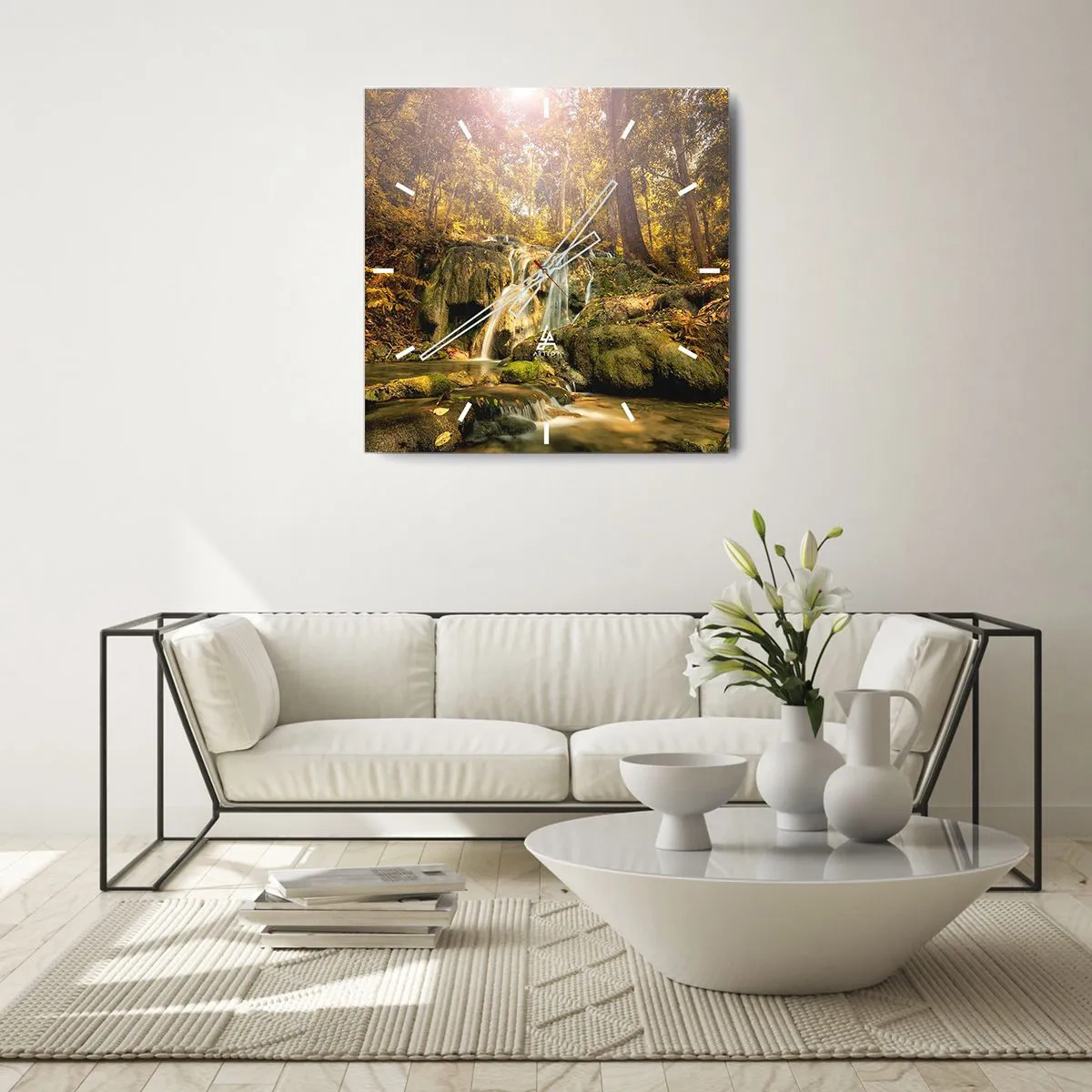 Wanduhr - Glasuhr - Waldkaskade im Grünen - 40x40 cm