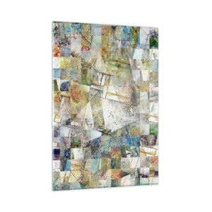 Glasbild - Bild auf glas - Eine farbenfrohe Komposition aus fragmentierten geometrischen Formen - 50x70cm - Geometrische Mischung - Moderne Wanddekoration für Wohnzimmer und Schlafzimmer ARTTOR