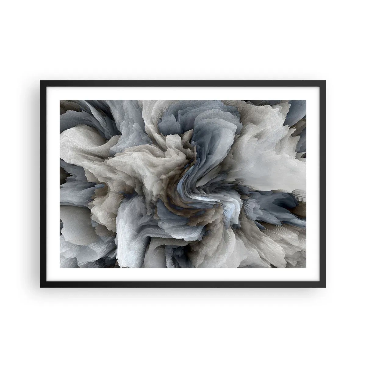 Poster in einem schwarzem Rahmen - Abstrakter Wirbel in Grau- und Blautönen - 70x50cm - Stein und Blume - Moderne Wanddekoration für Wohnzimmer und Schlafzimmer ARTTOR