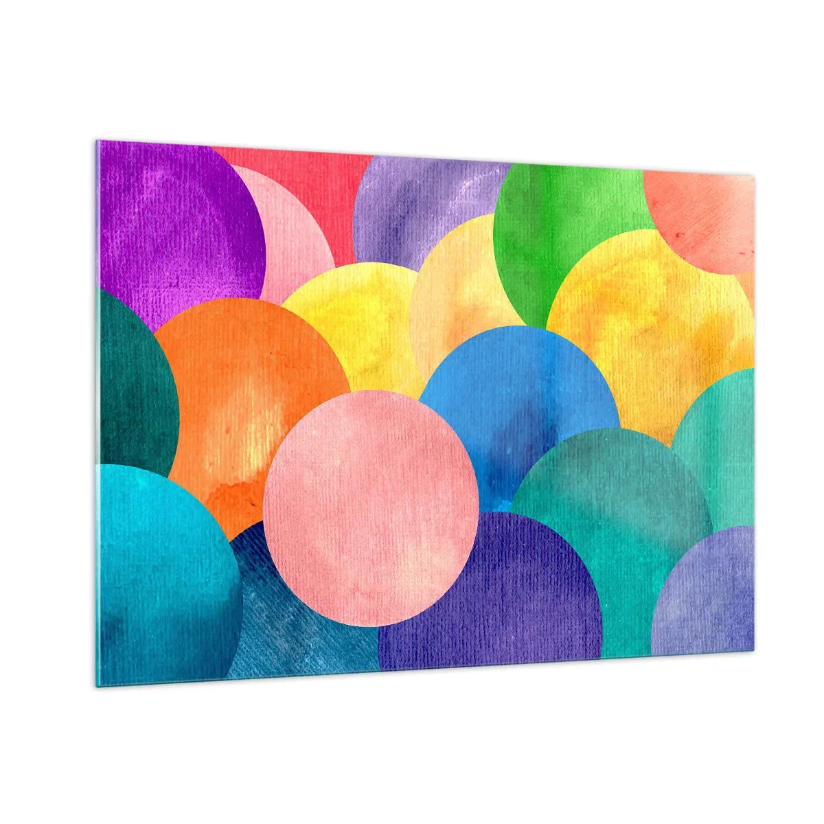 Glasbild - Bild auf glas - Bunte Kreise in einer abstrakten Komposition auf hellem Hintergrund - 100x70cm - Die ursprüngliche Fülle des Lebens - Moderne Wanddekoration für Wohnzimmer und Schlafzimmer ARTTOR