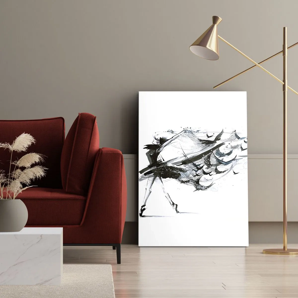 Bild auf Leinwand - Leinwandbild - Eine Tänzerin mit einem dynamischen Kleid in Vogelform - 80x120cm - Die Magie der Musik befreit dich vom Bann - Moderne Wanddekoration für Wohnzimmer und Schlafzimmer ARTTOR