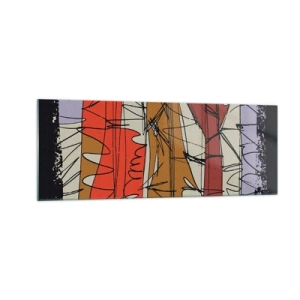 Glasbild - Bild auf glas - Abstrakte Komposition in intensiven Farben - 140x50cm - Spontane Komposition - Moderne Wanddekoration für Wohnzimmer und Schlafzimmer ARTTOR