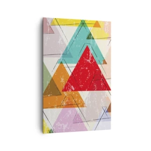 Bild auf Leinwand - Leinwandbild - Bunte Abstraktion mit geometrischen Dreiecken - 80x120cm - Drei mal drei - Moderne Wanddekoration für Wohnzimmer und Schlafzimmer ARTTOR