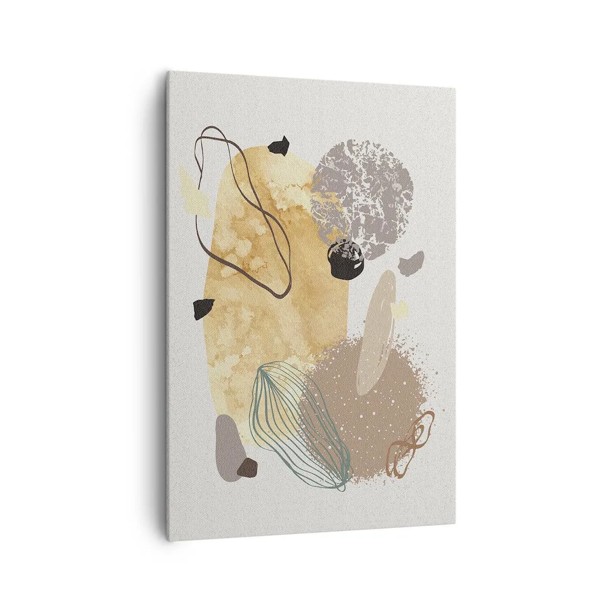 Bild auf Leinwand - Leinwandbild - Eine Komposition aus abstrakten Formen in Beige und Gelb. - 70x100cm - Angewandte Plumkologie - Moderne Wanddekoration für Wohnzimmer und Schlafzimmer ARTTOR