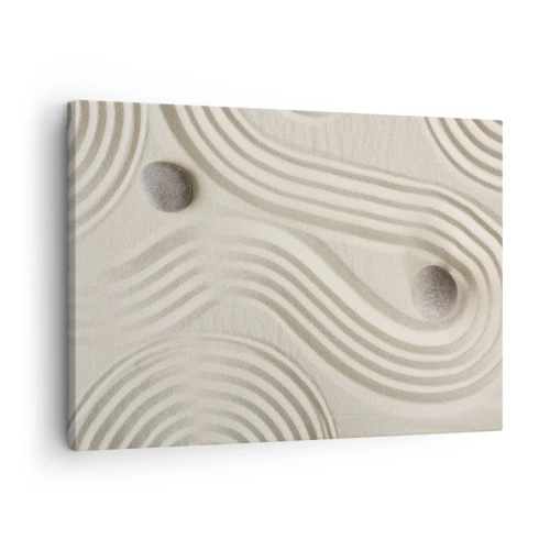 Bild auf Leinwand - Leinwandbild - Minimalistisches Zen-Design mit Sand und Steinen - 70x50cm - Ein Hauch von Wärme - Moderne Wanddekoration für Wohnzimmer und Schlafzimmer ARTTOR