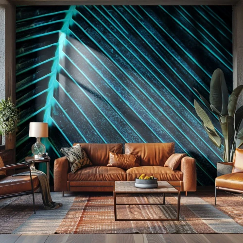 Fototapete Premium Canvas - Makrofotografie eines Blattes in Türkis- und Marineblautönen - 100x70cm - Grüne Textur - Moderne Wanddekoration für Wohnzimmer und Schlafzimmer ARTTOR