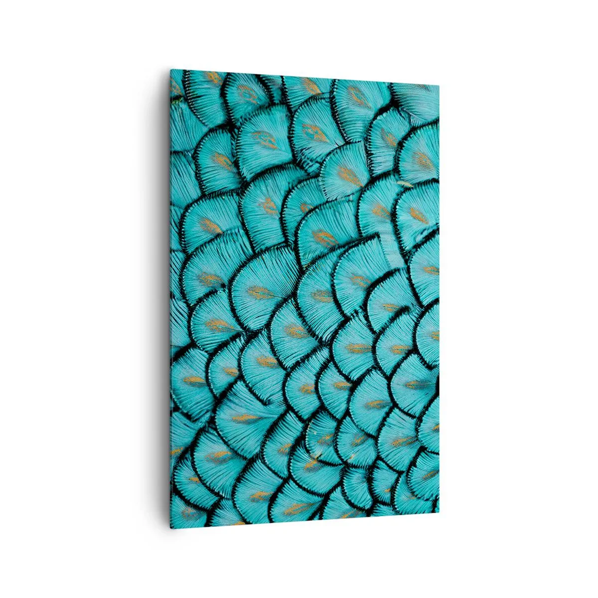 Bild auf Leinwand - Leinwandbild - Ein Muster, das türkisfarbenen Schuppen mit goldenen Akzenten ähnelt - 80x120cm - Große Federgala - Moderne Wanddekoration für Wohnzimmer und Schlafzimmer ARTTOR