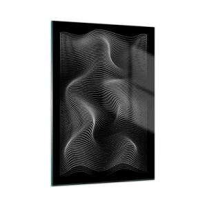 Glasbild - Bild auf glas - Hypnotisierende weiße Linien, die sich vor einem schwarzen Hintergrund kräuseln - 50x70cm - Lichttanz im Raum - Moderne Wanddekoration für Wohnzimmer und Schlafzimmer ARTTOR