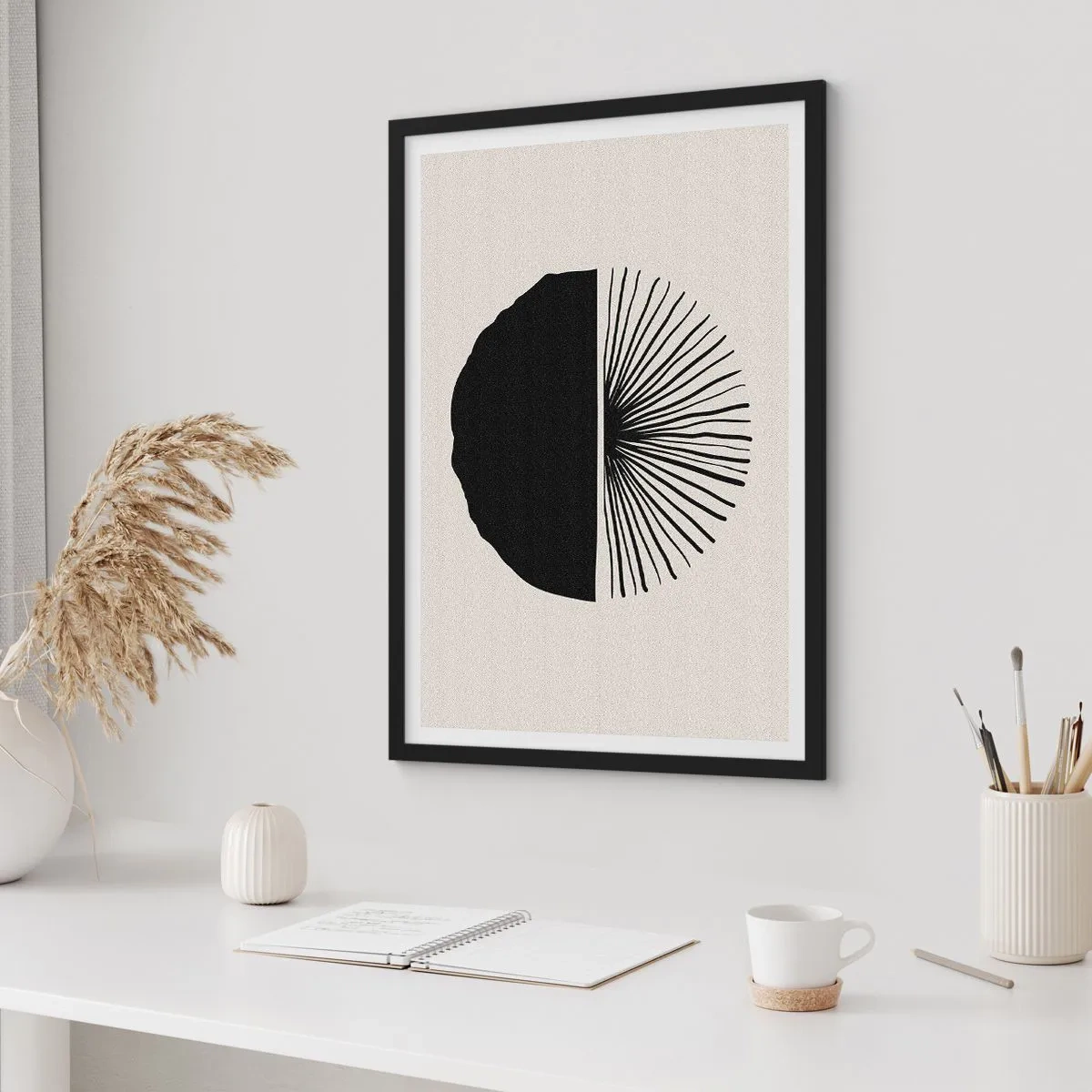 Poster in einem schwarzem Rahmen - Minimalistische Schwarz-Weiß-Abstraktion - 50x70cm - Eine Reihe von Möglichkeiten - Moderne Wanddekoration für Wohnzimmer und Schlafzimmer ARTTOR