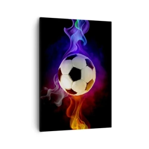 Bild auf Leinwand - Leinwandbild - Ein Fußball, umgeben von bunten Raucheffekten auf dunklem Hintergrund. - 50x70cm - Die magische Kraft des Spiels - Moderne Wanddekoration für Wohnzimmer und Schlafzimmer ARTTOR