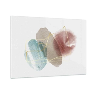 Glasbild - Bild auf glas - Abstrakte Aquarellspritzer und goldene Linien - 100x70cm - Korallen des Weltraums - Moderne Wanddekoration für Wohnzimmer und Schlafzimmer ARTTOR