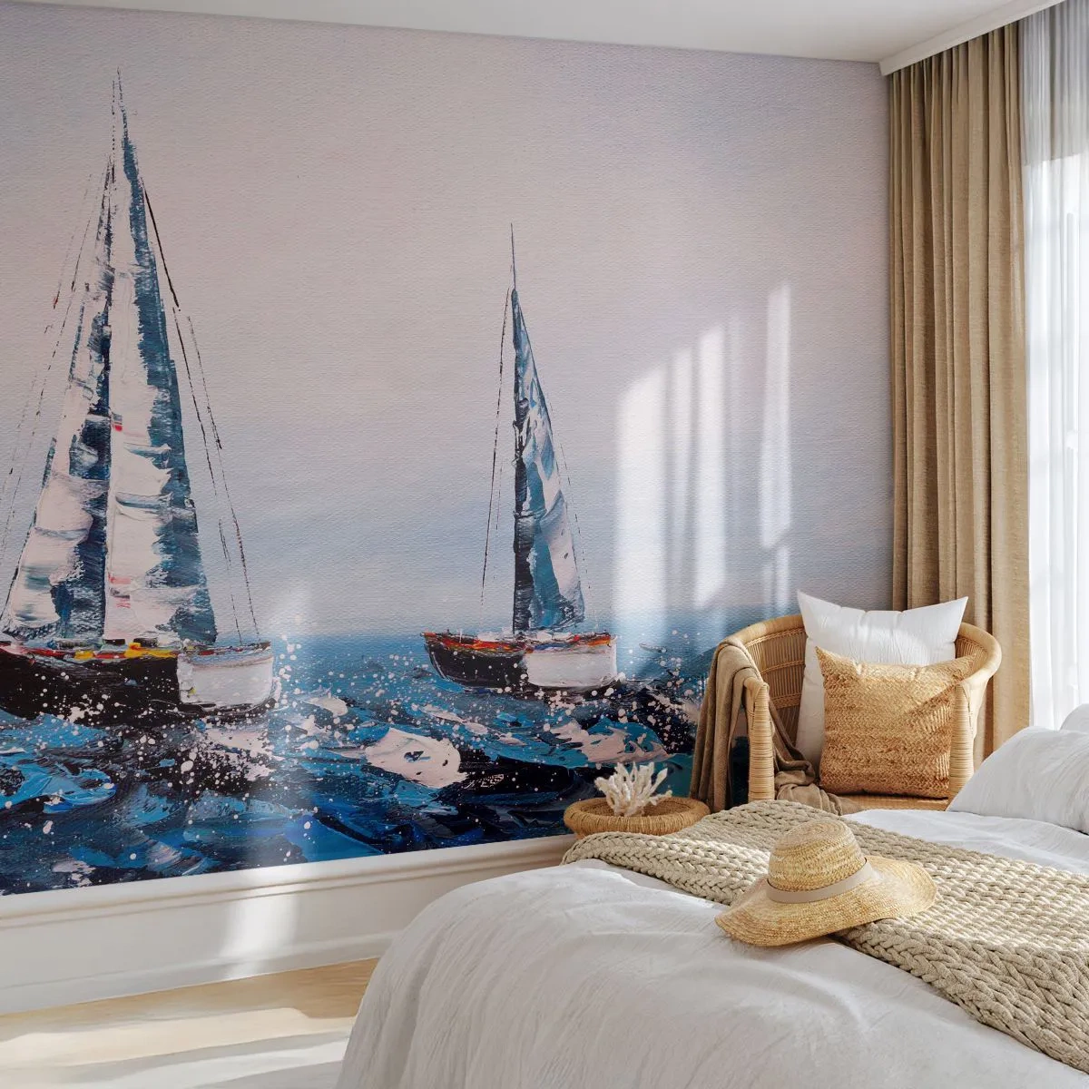 Fototapete Premium Canvas - Bruderschaft des Windes - Segelboote, Landschaft, Strand - 250x175 cm