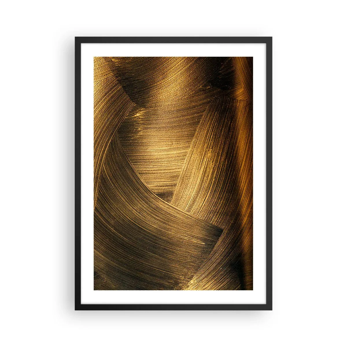 Poster in einem schwarzem Rahmen - Abstrakte goldene Pinselstriche auf dunklem Hintergrund - 50x70cm - In einem goldenen Labyrinth - Moderne Wanddekoration für Wohnzimmer und Schlafzimmer ARTTOR