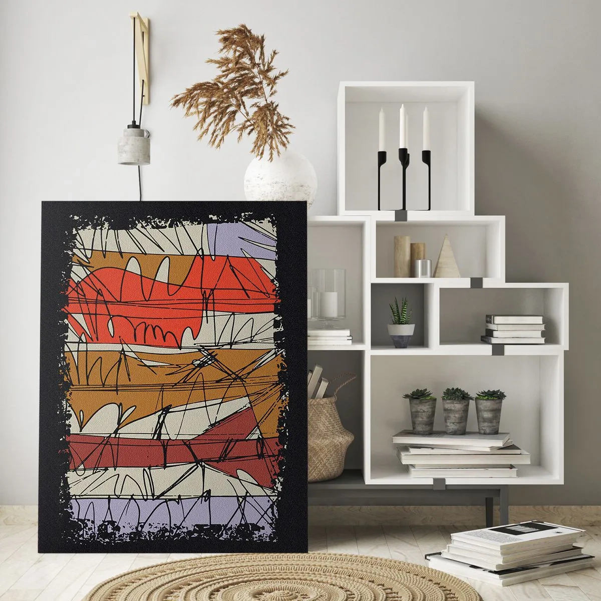 Glasbild - Bild auf glas - Abstrakte Komposition in intensiven Farben - 80x120cm - Spontane Komposition - Moderne Wanddekoration für Wohnzimmer und Schlafzimmer ARTTOR