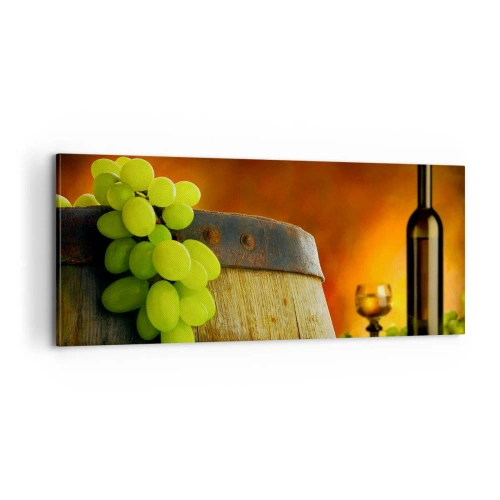 Bild auf Leinwand - Leinwandbild - Stillleben mit einer Flasche Wein und einer Weintraube - 100x40 cm