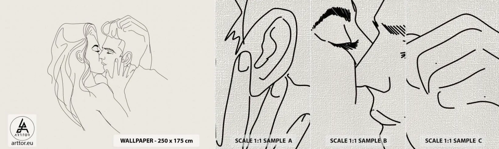 Fototapeten Muster Premium Canvas - Verstrickt im Gefühl - Grafik, Verliebtes Pärchen, Kuss - 100x30 cm