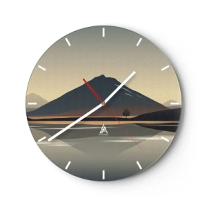 Wanduhr - Glasuhr - Ein Berg über einem See in Pastelllicht mit Spiegelung im Wasser - 30x30cm - Spiegelreflexion - Moderne Wanddekoration für Wohnzimmer, Küche und Schlafzimmer ARTTOR