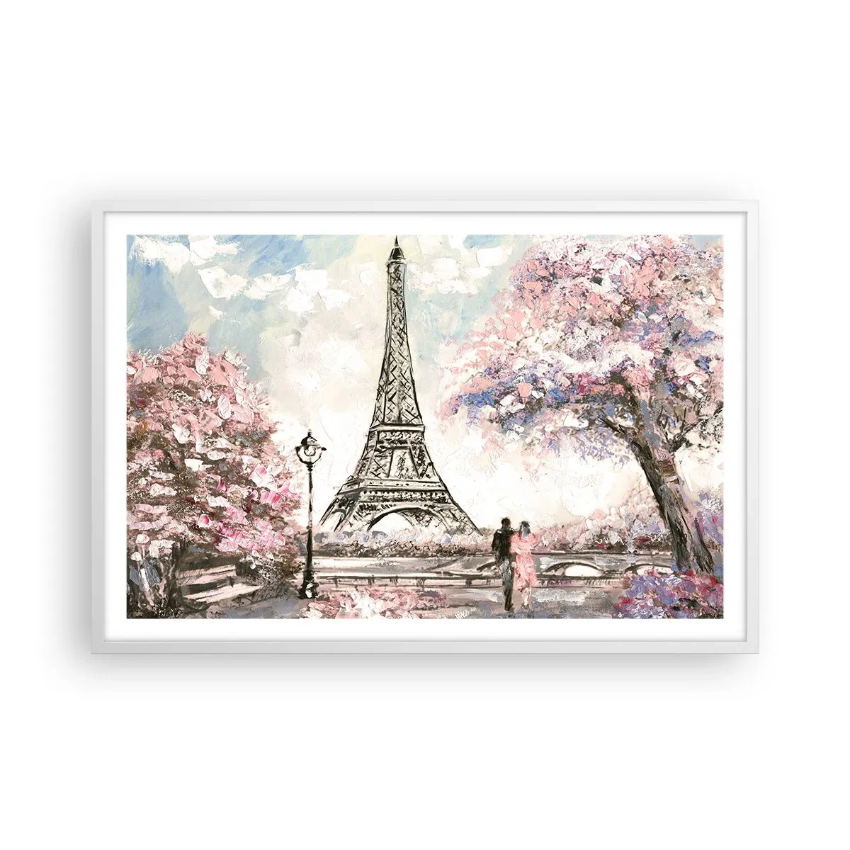 Poster in einem weißen Rahmen - Aprilspaziergang durch Paris - 91x61 cm