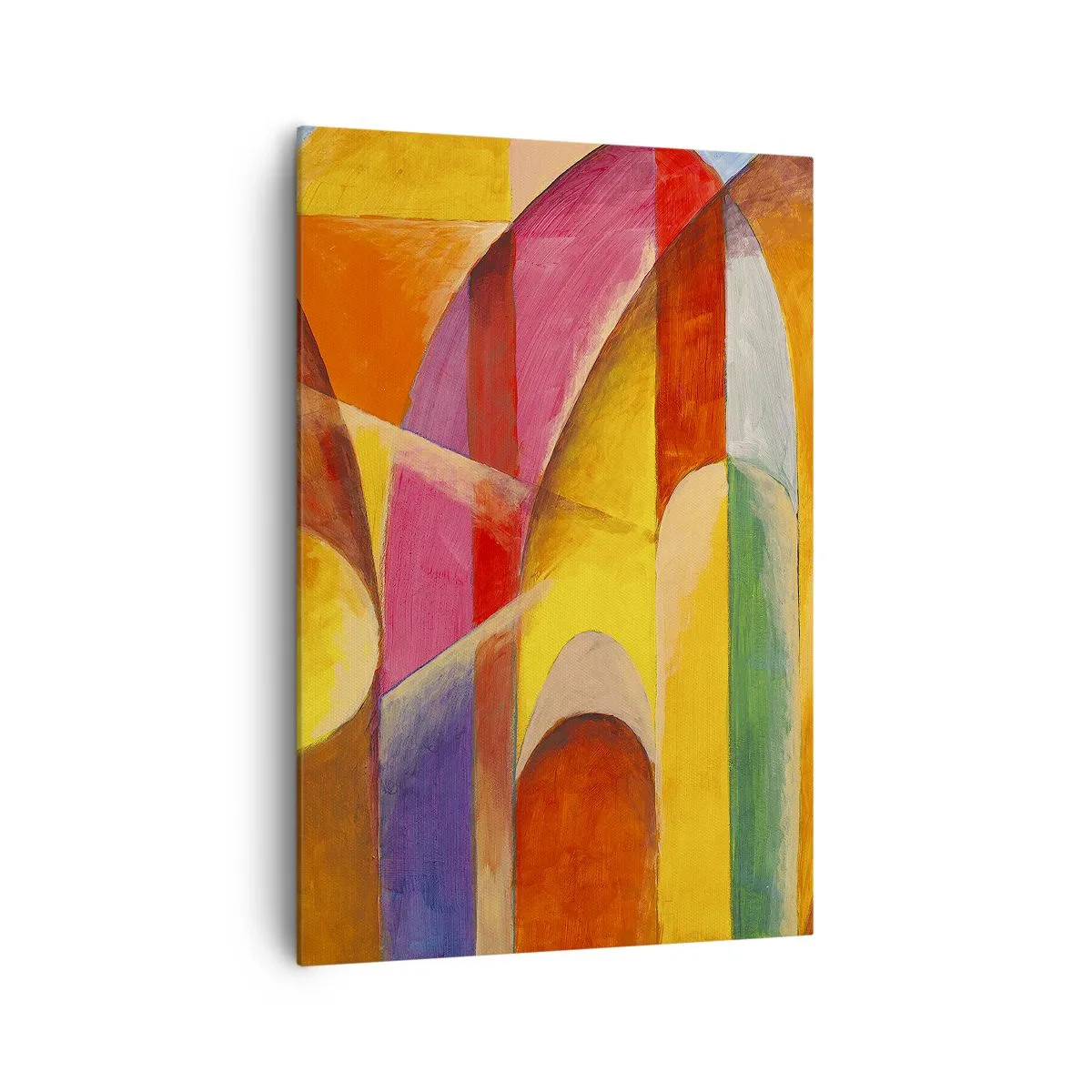 Bild auf Leinwand - Leinwandbild - Eine abstrakte Komposition voller farbenfroher geometrischer Formen. - 70x100cm - Kathedrale der Sonne - Moderne Wanddekoration für Wohnzimmer und Schlafzimmer ARTTOR