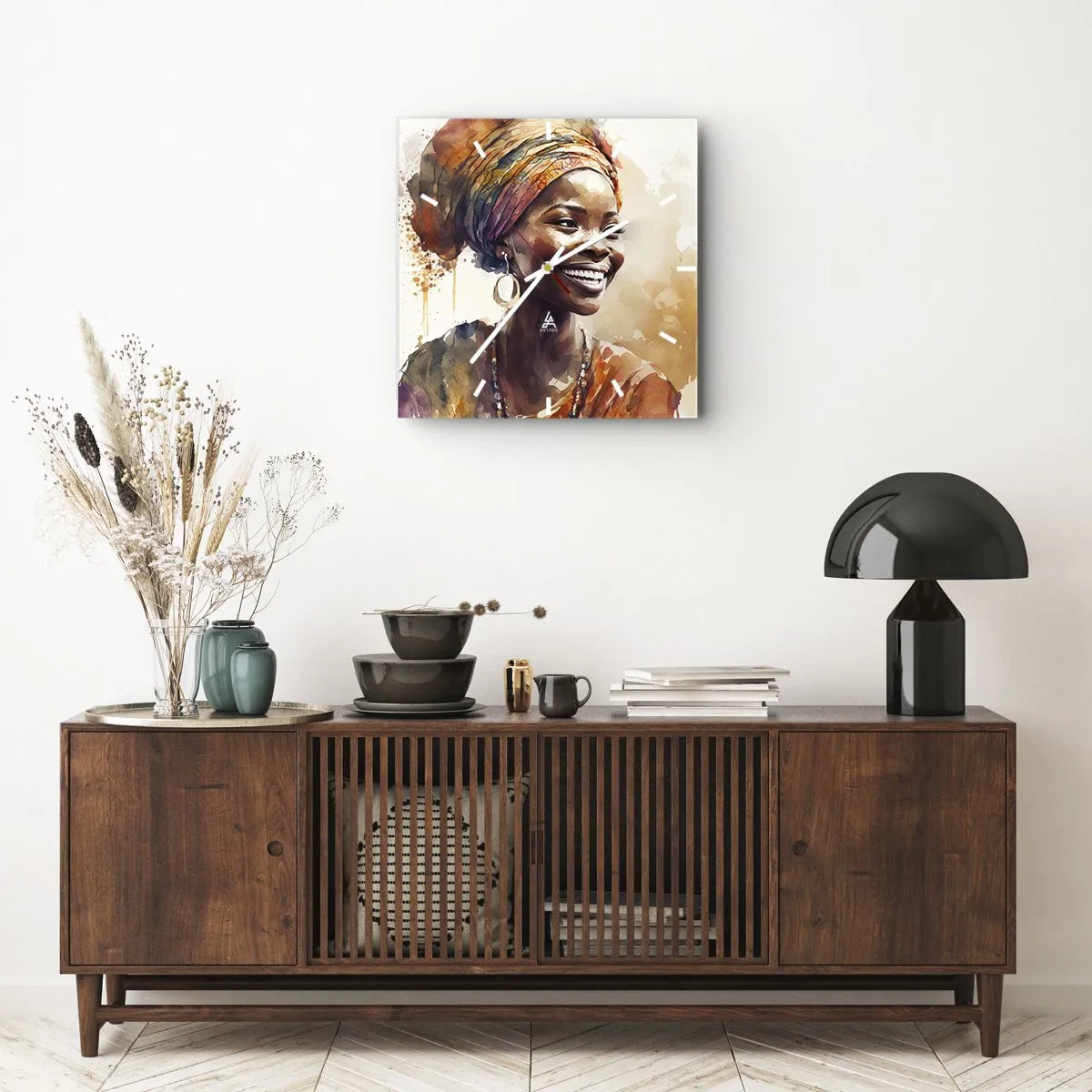 Wanduhr - Glasuhr - Afrikanische Königin - 40x40 cm