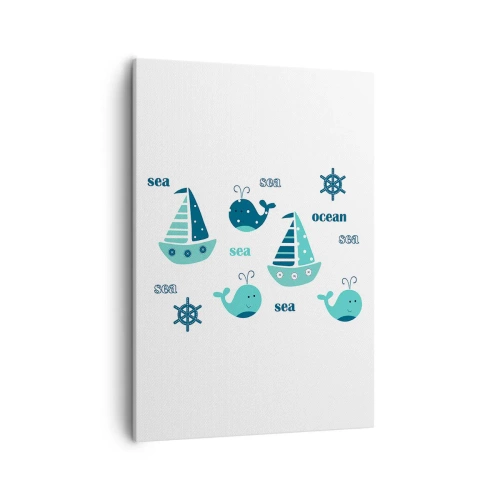 Bild auf Leinwand - Leinwandbild - Bezaubernde nautische Motive mit Walen und Segelbooten - 50x70cm - Über die Meere und Ozeane - Moderne Wanddekoration für Wohnzimmer und Schlafzimmer ARTTOR