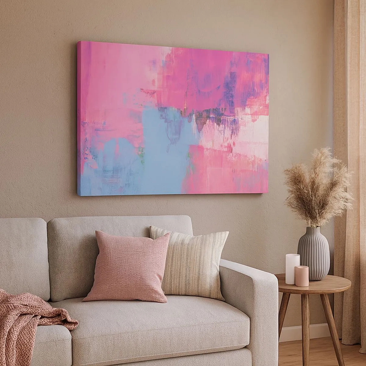 Bild auf Leinwand - Leinwandbild - Abstrakte Komposition in Pink und Blau - 70x50cm - Rosa, Blau und eine Prise Licht - Moderne Wanddekoration für Wohnzimmer und Schlafzimmer ARTTOR