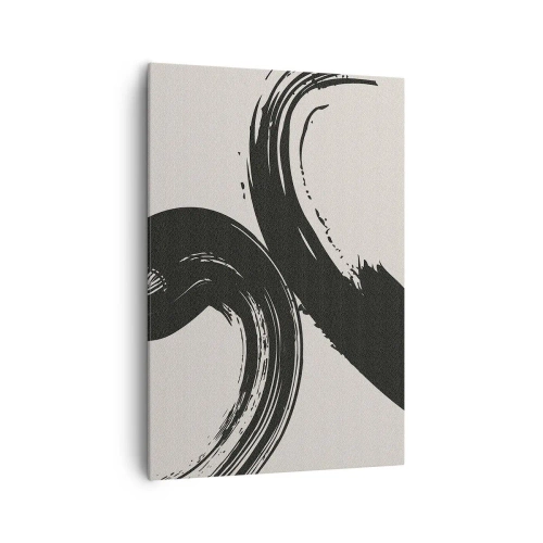 Bild auf Leinwand - Leinwandbild - Dynamische Pinselstriche in Schwarz auf hellem Hintergrund - 70x100cm - Ausladend und kreisförmig - Moderne Wanddekoration für Wohnzimmer und Schlafzimmer ARTTOR