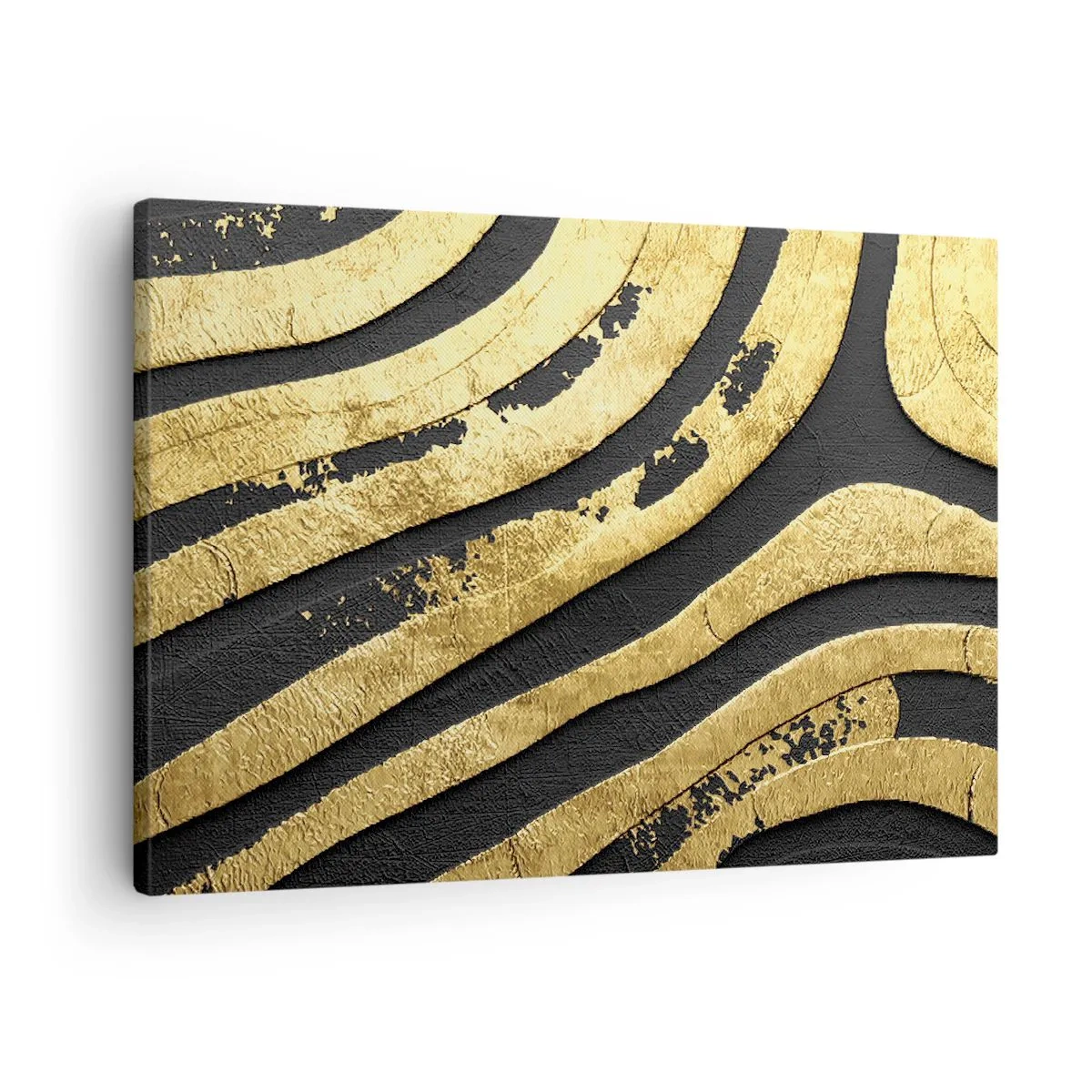Bild auf Leinwand - Leinwandbild - Goldene abstrakte Wellen auf schwarzem Hintergrund - 70x50cm - Alles fließt - Moderne Wanddekoration für Wohnzimmer und Schlafzimmer ARTTOR