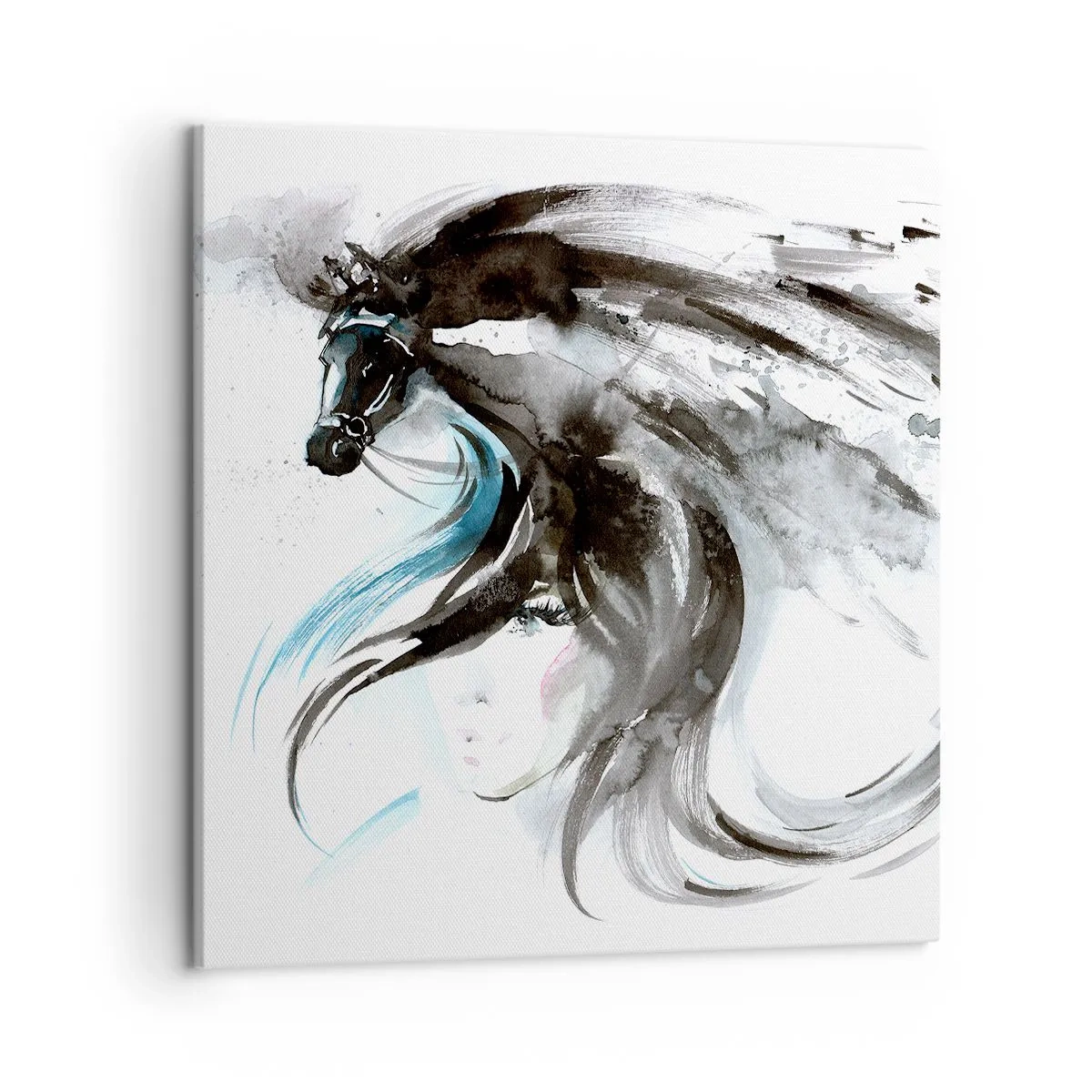 Bild auf Leinwand - Leinwandbild - Schwarzer Prinz Galopp - 50x50 cm
