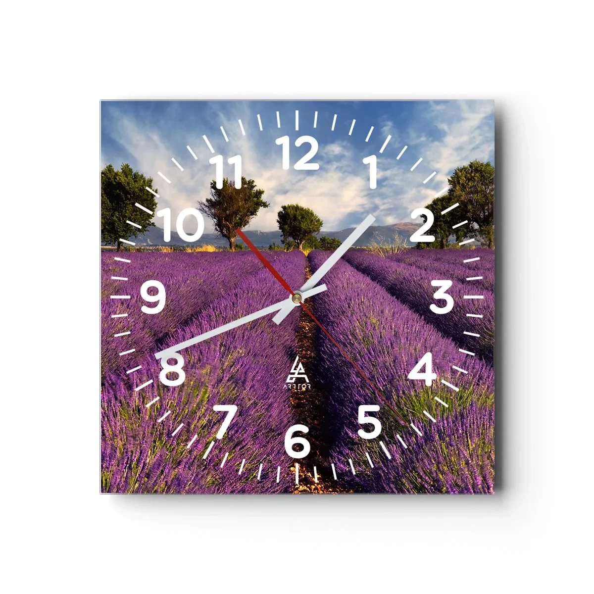 Wanduhr - Glasuhr - Lavendelfelder - 40x40 cm