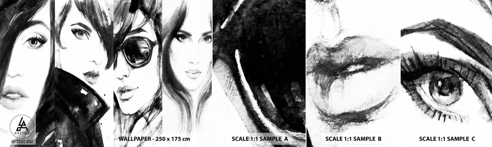 Fototapeten Muster Selbstklebend Deluxe Sticker - Schönheit multipliziert - Frau, Frauenaugen, Porträt einer Frau - 100x30 cm