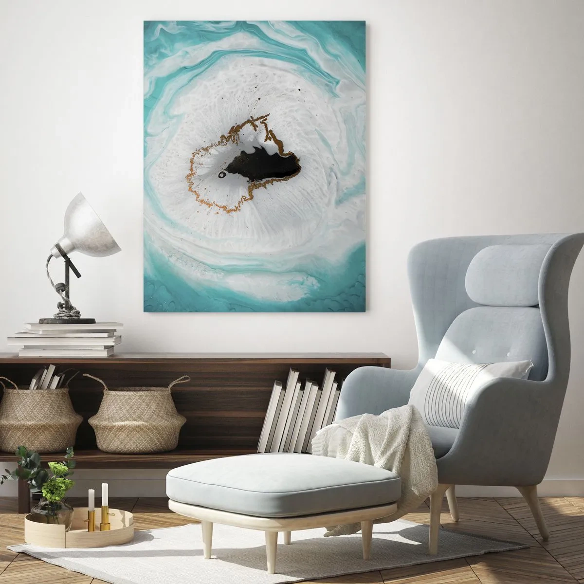 Glasbild - Bild auf glas - Eine abstrakte Form, die einem Querschnitt eines Minerals ähnelt - 50x70cm - Nach Innen eindringen - Moderne Wanddekoration für Wohnzimmer und Schlafzimmer ARTTOR