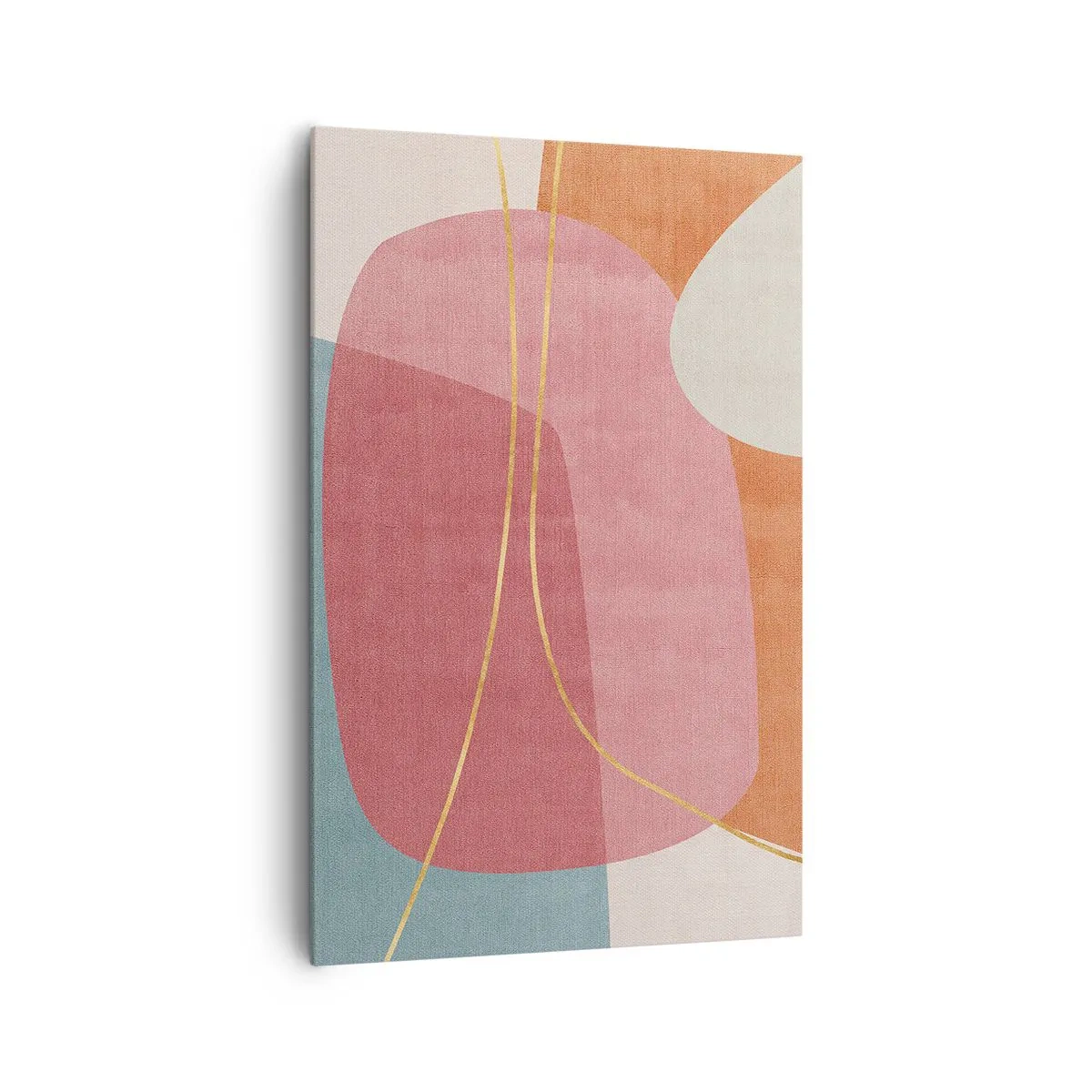 Bild auf Leinwand - Leinwandbild - Abstrakte Formen in Pastellfarben mit zarten Linien - 80x120cm - Pastellkomposition mit Goldfaden - Moderne Wanddekoration für Wohnzimmer und Schlafzimmer ARTTOR