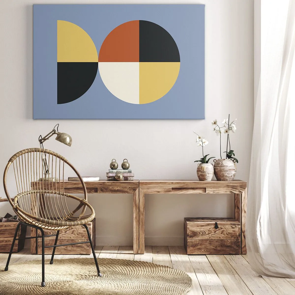 Bild auf Leinwand - Leinwandbild - Geometrische Kreise auf blauem Hintergrund - 100x70cm - Beobachte und zähle - Moderne Wanddekoration für Wohnzimmer und Schlafzimmer ARTTOR