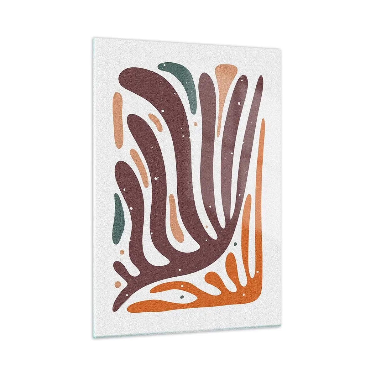 Glasbild - Bild auf glas - Abstrakte Formen in Braun- und Orangetönen, die auf weißem Hintergrund ausstrahlen - 50x70cm - Strahlende organische Komposition - Moderne Wanddekoration für Wohnzimmer und Schlafzimmer ARTTOR