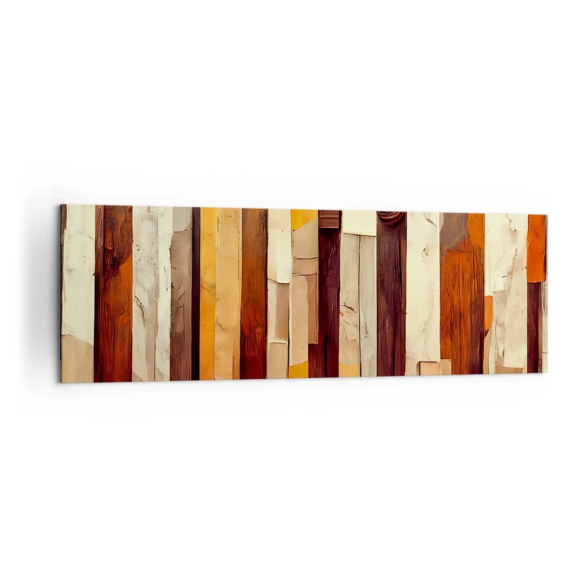 Bild auf Leinwand - Leinwandbild - Geometrische Komposition in Holz- und Goldtönen - 160x50cm - Hymne der Waldbäume - Moderne Wanddekoration für Wohnzimmer und Schlafzimmer ARTTOR
