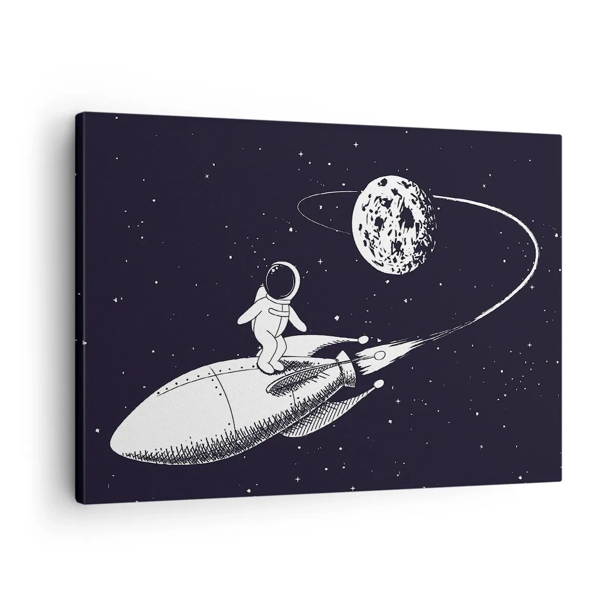 Bild auf Leinwand - Leinwandbild - Astronaut auf einer Rakete im Weltraum - 70x50cm - Weltraumsurfer - Moderne Wanddekoration für Wohnzimmer und Schlafzimmer ARTTOR