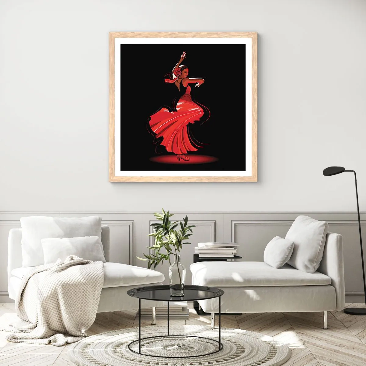 Poster in einem Rahmen aus heller Eiche - Der feurige Geist des Flamenco - 60x60 cm