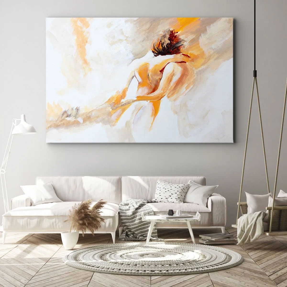 Bild auf Leinwand - Leinwandbild - Abstrakte Szene einer romantischen Umarmung - 70x50cm - Am Himmel der Nähe - Moderne Wanddekoration für Wohnzimmer und Schlafzimmer ARTTOR