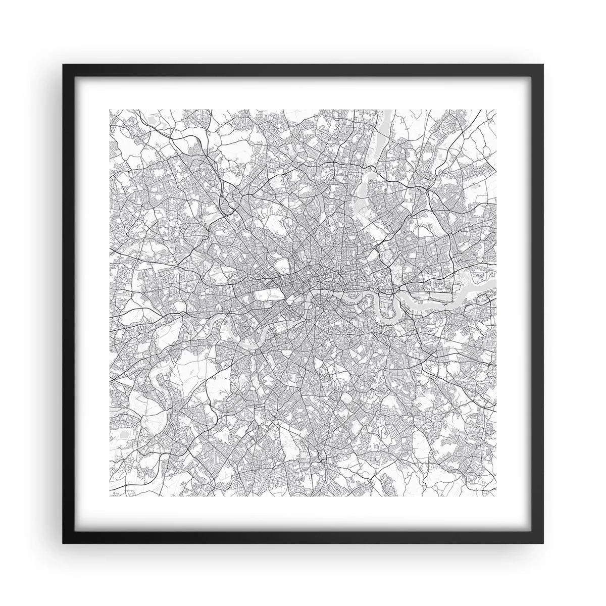 Poster in einem schwarzem Rahmen - Karte des Labyrinths von London - 50x50 cm