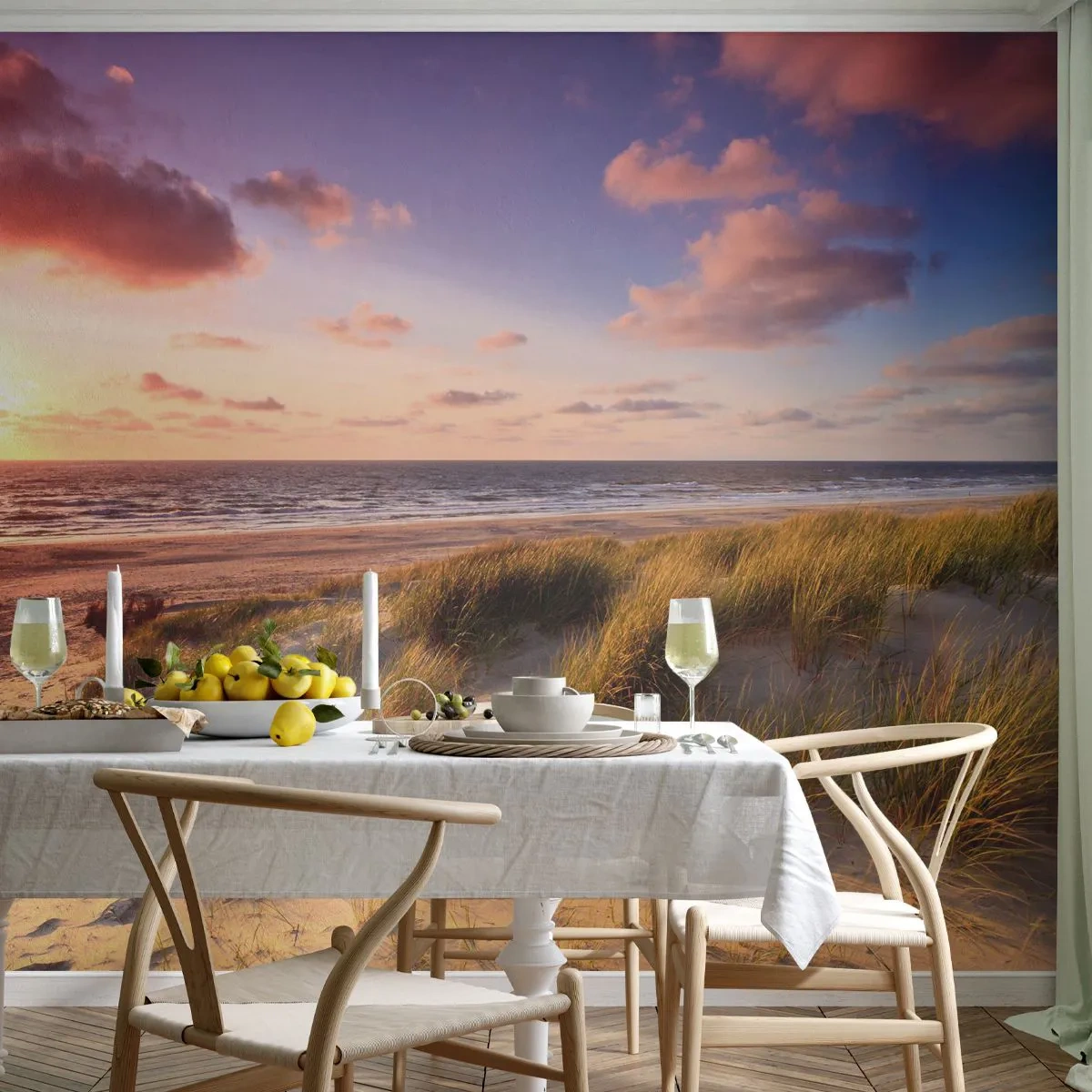 Fototapete Premium Sand - Strand mit Dünen bei Sonnenuntergang - 100x70cm - Die Luft riecht schon im Sommer - Moderne Wanddekoration für Wohnzimmer und Schlafzimmer ARTTOR