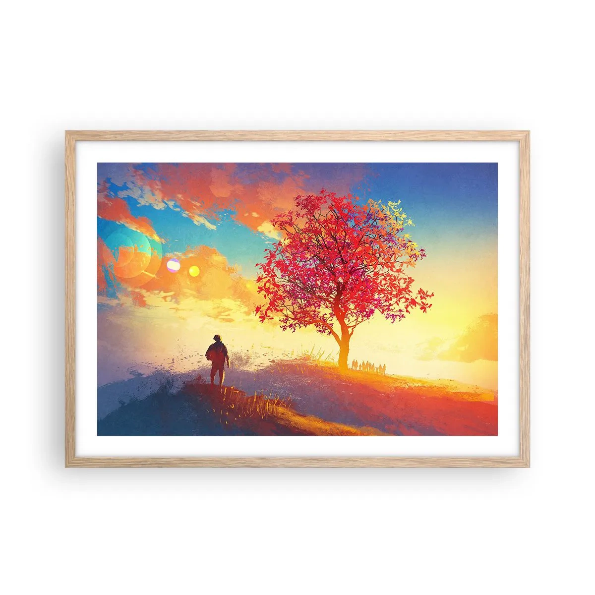 Poster in einem Rahmen aus heller Eiche - Pilger am Ziel - 70x50 cm