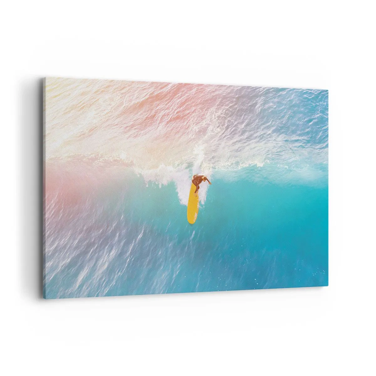 Bild auf Leinwand - Leinwandbild - Surfer auf einer Welle in Pastellfarben - 120x80cm - Der Ozeanreiter - Moderne Wanddekoration für Wohnzimmer und Schlafzimmer ARTTOR
