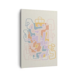 Bild auf Leinwand - Leinwandbild - Pastellfarbene abstrakte Linien erzeugen geometrische Muster - 70x100cm - Labyrinth – ein freudiges Abenteuer - Moderne Wanddekoration für Wohnzimmer und Schlafzimmer ARTTOR